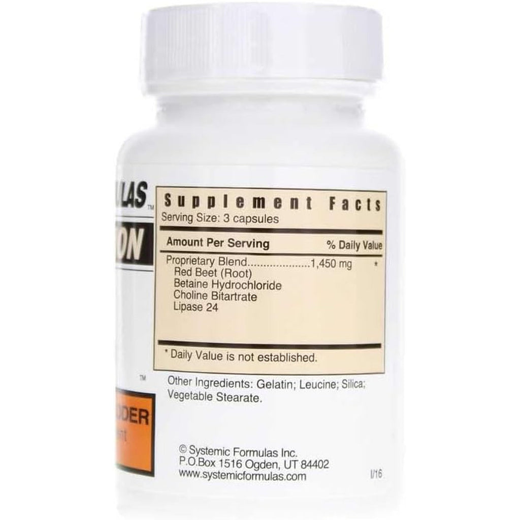 Systemic Formulas Lb – Liver/Gall Bladder 60 Capsules Bio Function #61. Liver + Gall Bladder Support, Portal Duct Function Supplement. Contains Red Beet Root Powder.