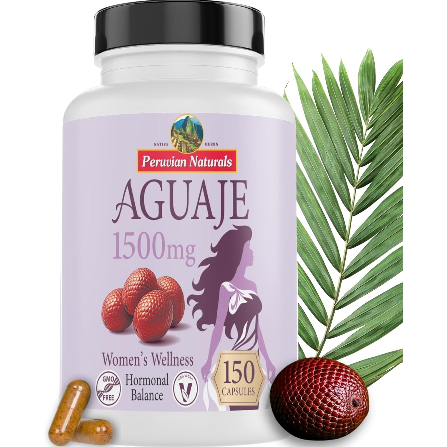 Peruvian Naturals Aguaje Capsules for Women 150 Pills - Natural Curves for Female Health Supplement, Powerful Hormone Balance, Buriti Fruit, Non-Gmo, Vegan