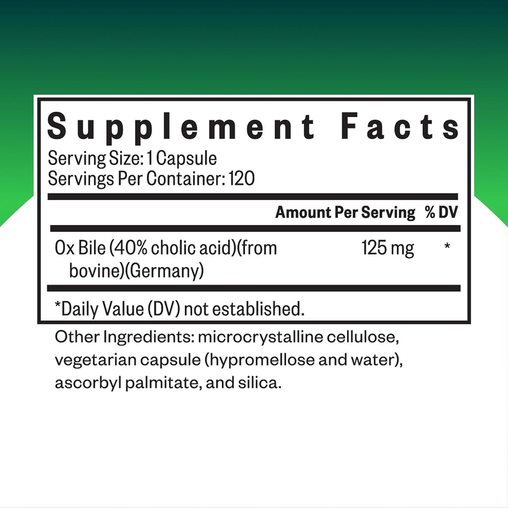 Seeking Health Ox Bile 125 - Digestive Enzyme & Gallbladder Support Supplement - Vegetarian Capsule with Digestive Enzymes - 120 Capsules