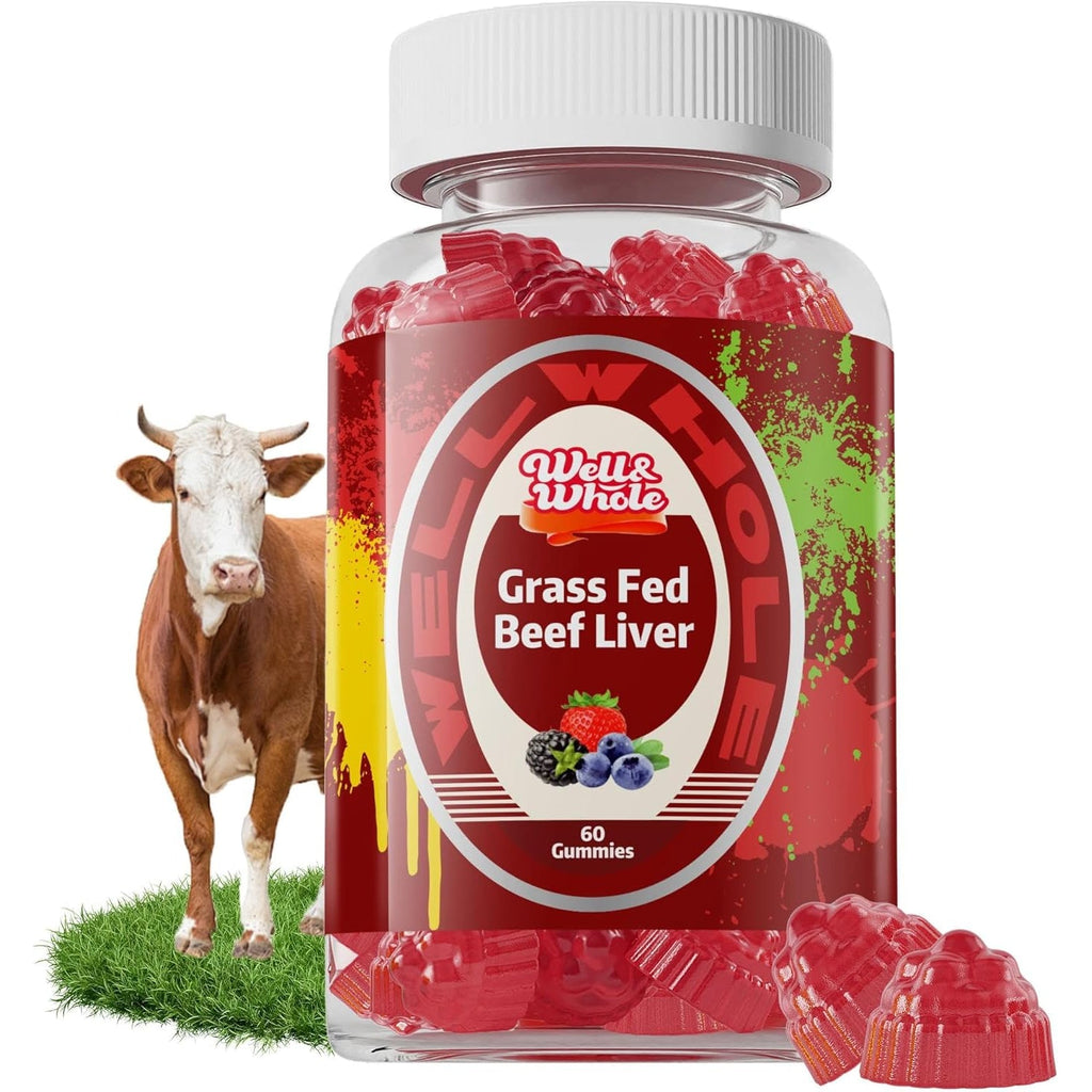Well&Whole Grass Fed Beef Liver Gummies, Dessicated Beef Liver Supplement for Energy, Immunity, and Full Wellness - Non GMO, Gluten Free, for Adults and Kids, 60 Counts