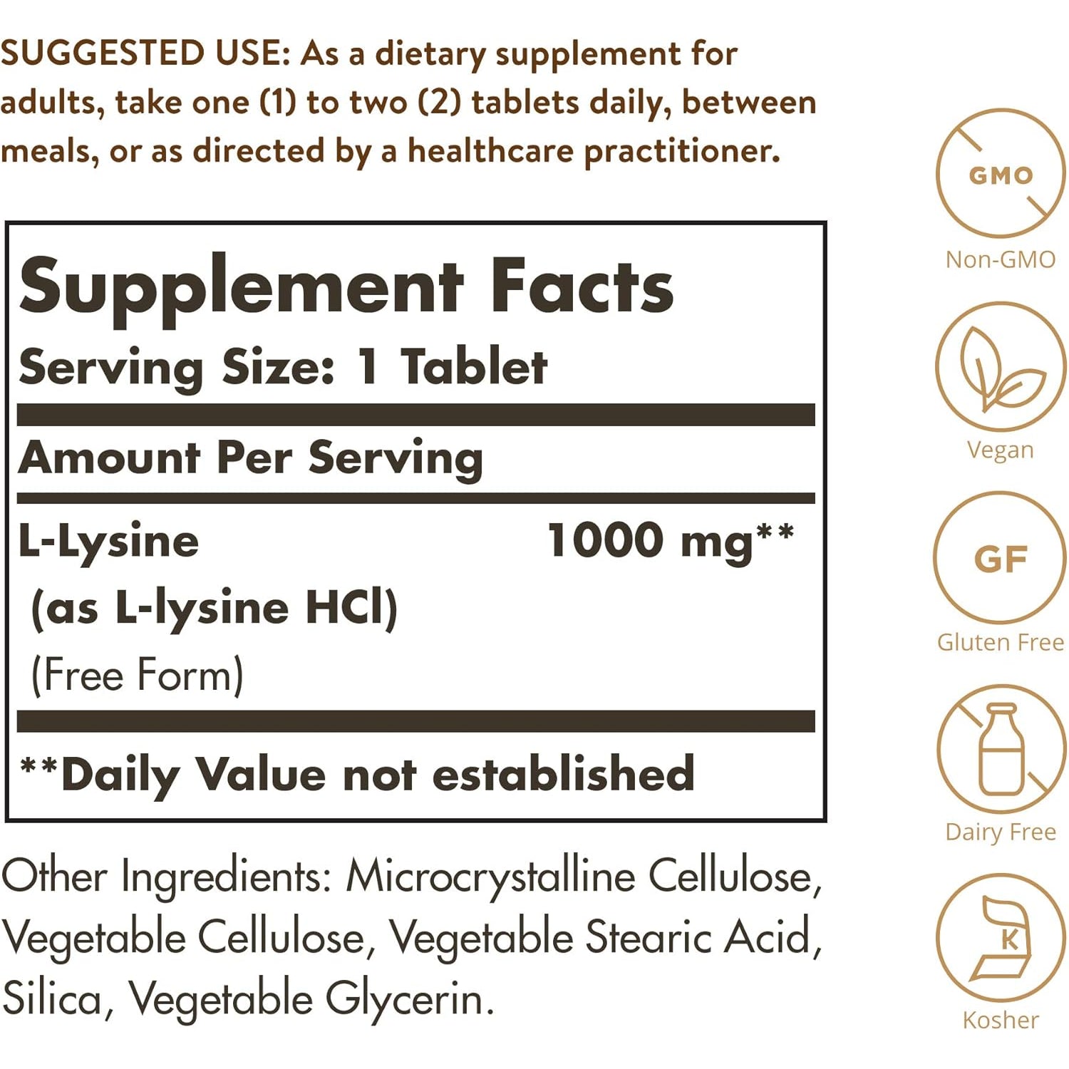 Solgar L-Lysine 1000 Mg, 250 Tablets - Enhanced Absorption and Assimilation - Promotes Integrity of Skin and Lips - Collagen Support - Amino Acids - Non-Gmo, Vegan, Gluten Free - 250 Servings