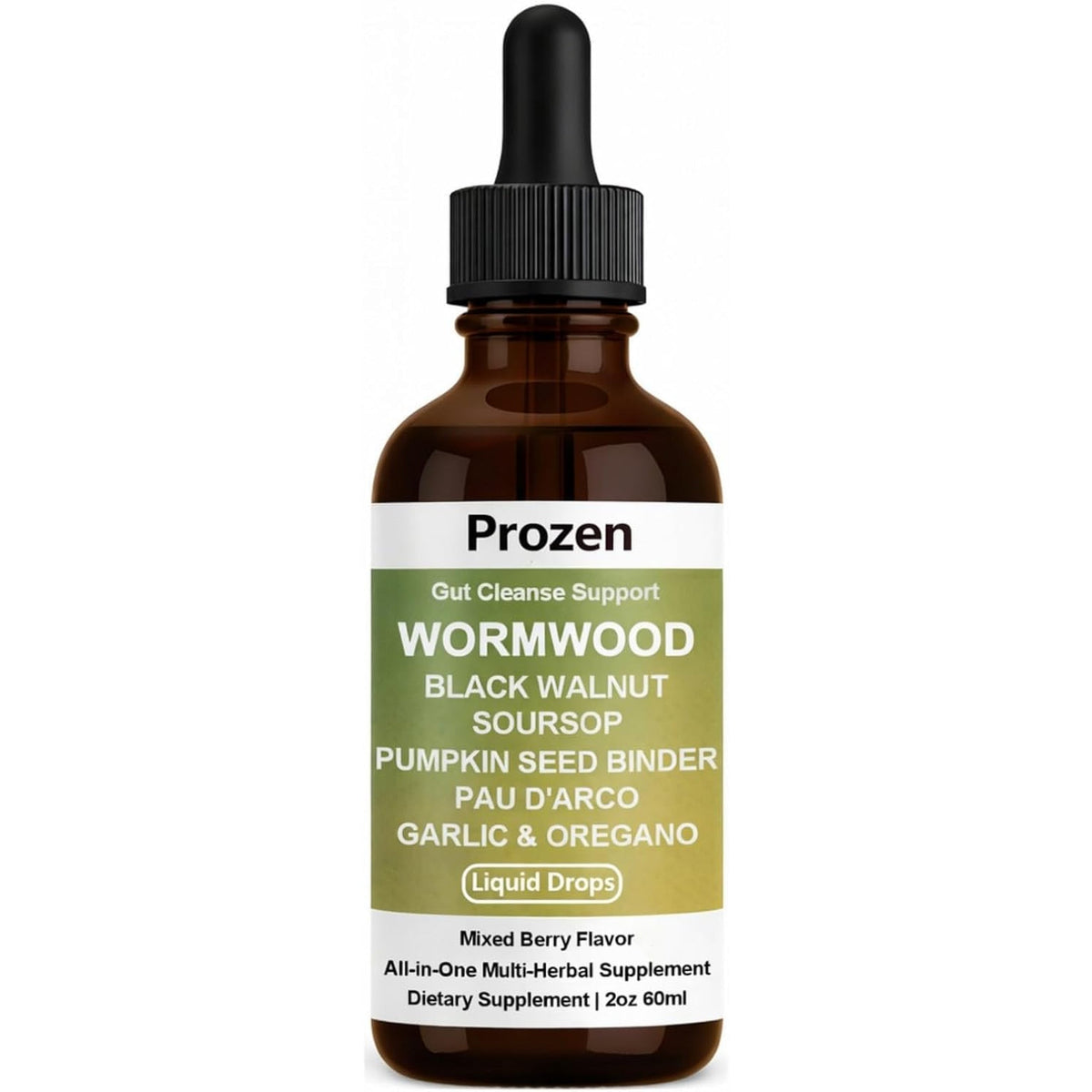 Prozen Wormwood Gut Cleanse Liquid Drops, Wormwood Black Walnut Clove Gut Cleanser for Adults with Soursop, Pumpkin Seed, PAU D'Arco, Garlic Oregano, Boosts Energy, Gut Health & Absorption, 2Oz (1)
