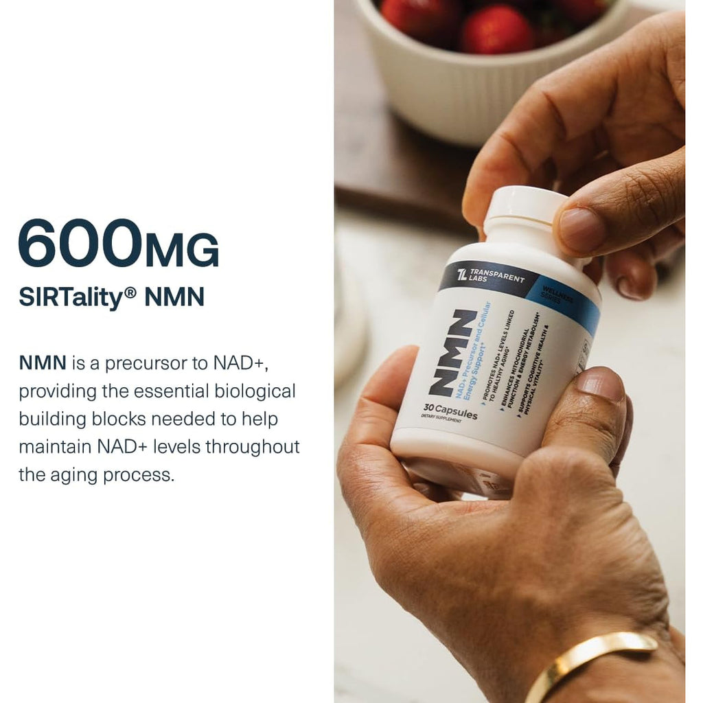 Transparent Labs NMN Supplement for NAD+ Levels - NAD Supplement with 600 Mg Nicotinamide Mononucleotide to Support Healthy Aging, Cellular Energy Production, & Metabolic Balance - 30 Count