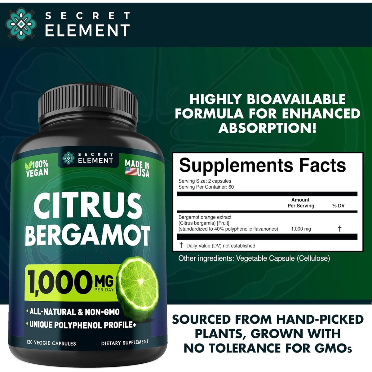 Citrus Bergamot Extract 1000Mg for Women and Men – Polyphenol-Rich Bergamot Capsules for Daily Wellness, Antioxidant Support & Healthy Lifestyle, Non-Gmo, Gluten Free, 120 Vegan Bergamot Capsules
