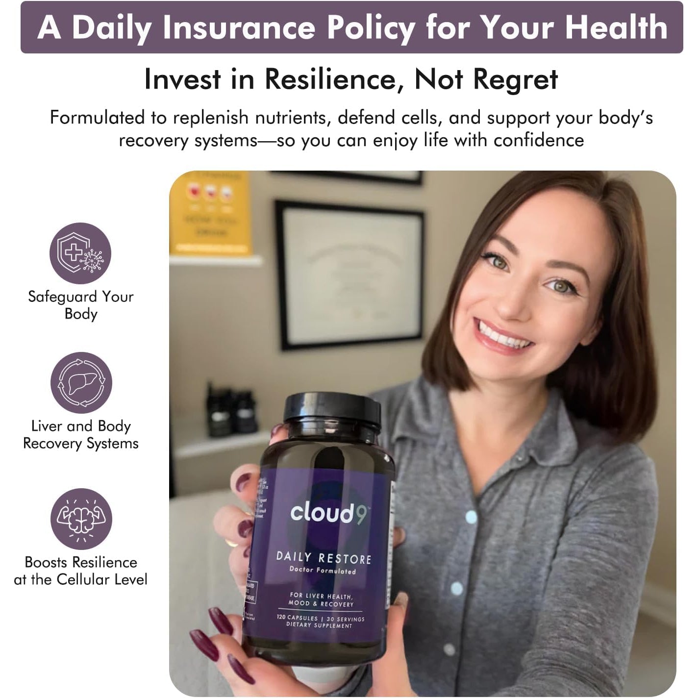 Cloud9 Daily Restore – Liver Detox & Recovery Supplement with Milk Thistle, NAC & B-Vitamins – Energy, Focus & Nutrient Support after Drinking – 120 Capsules – Made in USA
