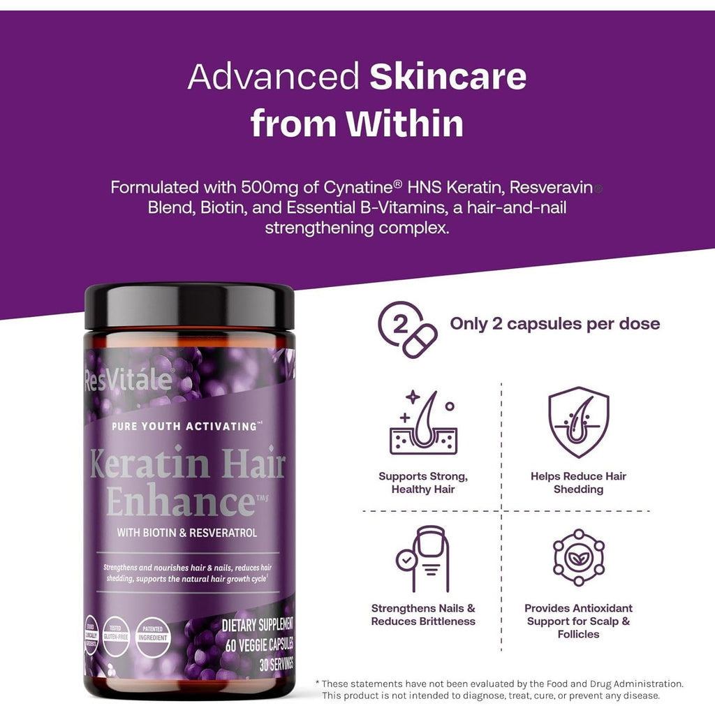 Resvitále Keratin Hair Enhance - Keratin Supplement for Hair Growth - 60 Capsules