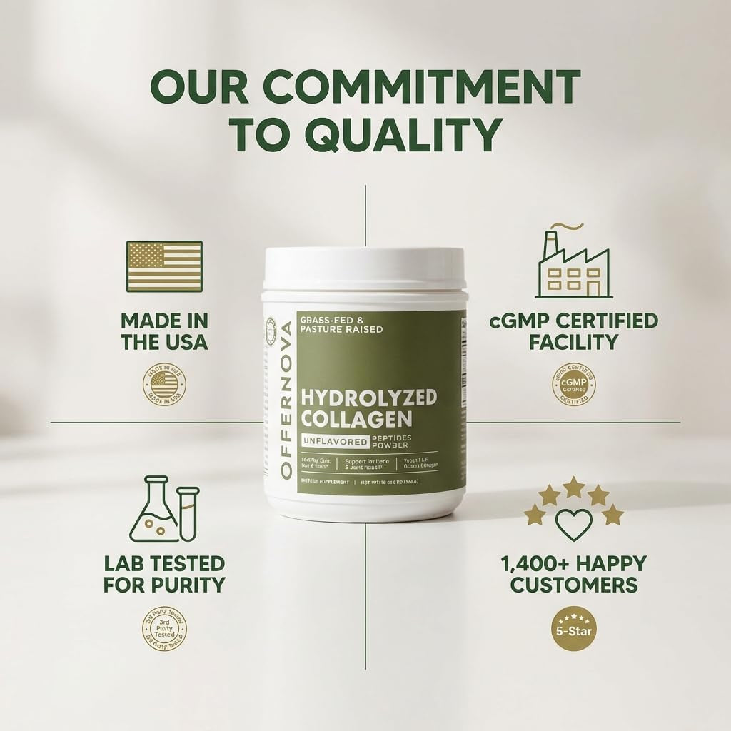 Hydrolyzed Collagen Peptides Powder - 100% Pure, Grass Fed & Unflavored for Women & Men – for Healthy Bones, Joints, Hair & Skin – Colageno Hidrolizado En Polvo Piel, Cabello Y Articulaciones