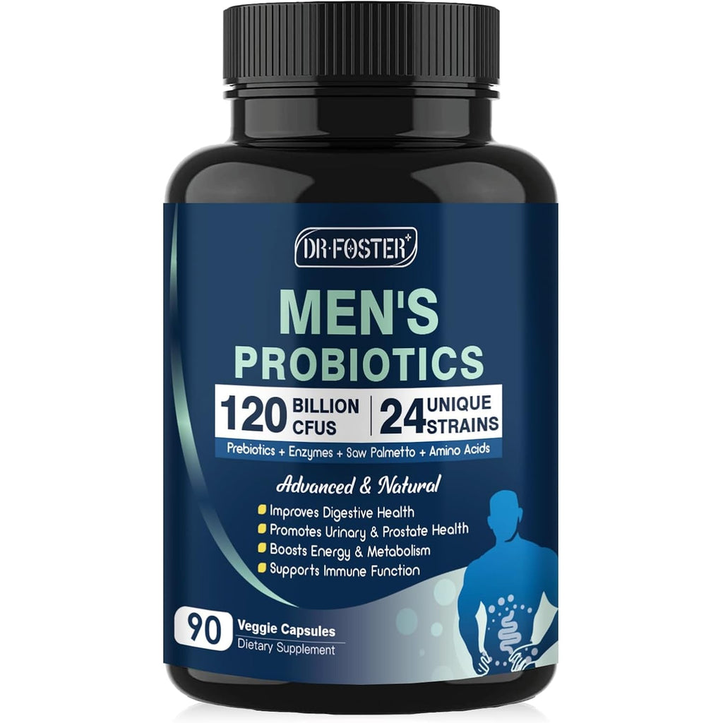 Probiotics for Men Digestive Health, 120 Billion Cfus Mens Probiotic with Digestive Enzymes & Prebiotics & Saw Palmetto & Cranberry for Gut, Prostate & Urinary Tract Health, Shelf Stable, 90 Capsules