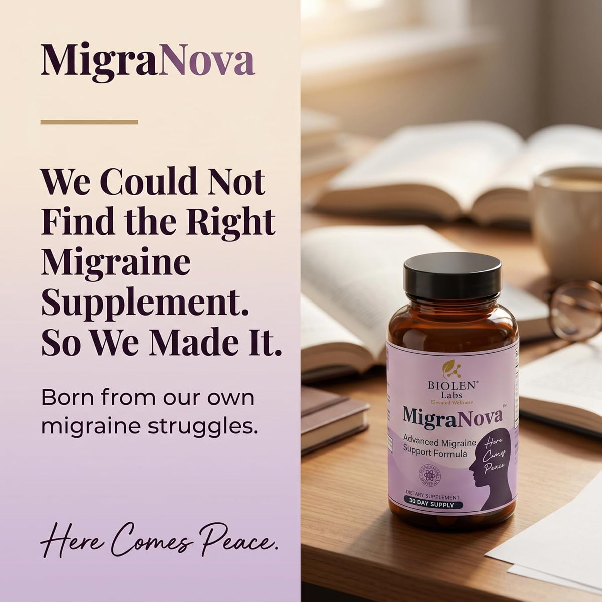 Migranova - Migraine Relief & Daily Prevention for Migraine Sufferers — Magnesium & Riboflavin B2 + Neurocalm Blend with Feverfew, Coq10, L-Theanine & Ginger, Vegan, Non-Gmo, USA Made, 60 Capsules