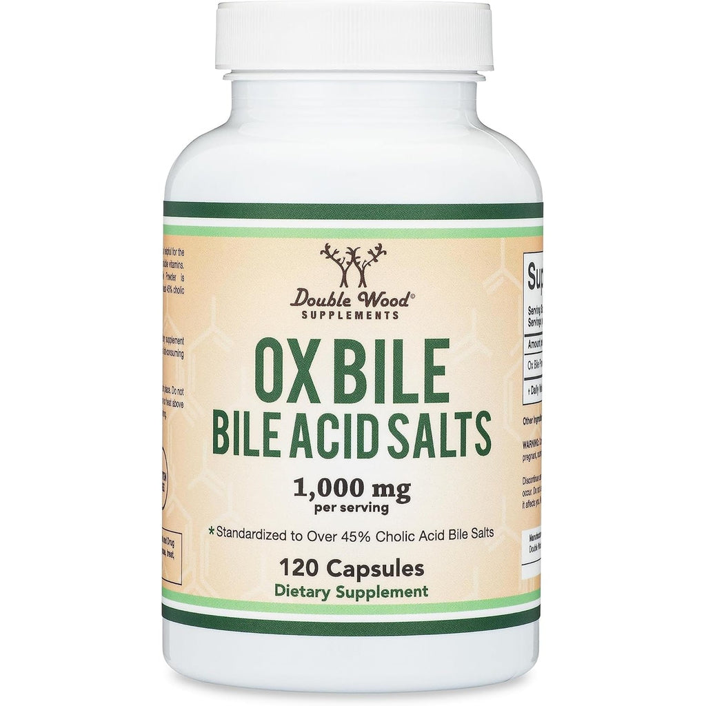 Ox Bile Supplement for No Gallbladder (1,000Mg per Serving, 500Mg per Capsule, 120 Capsules) Standardized to 45% Cholic Acid Bile Salts to Help Address Bile Salt Deficiencies by Double Wood
