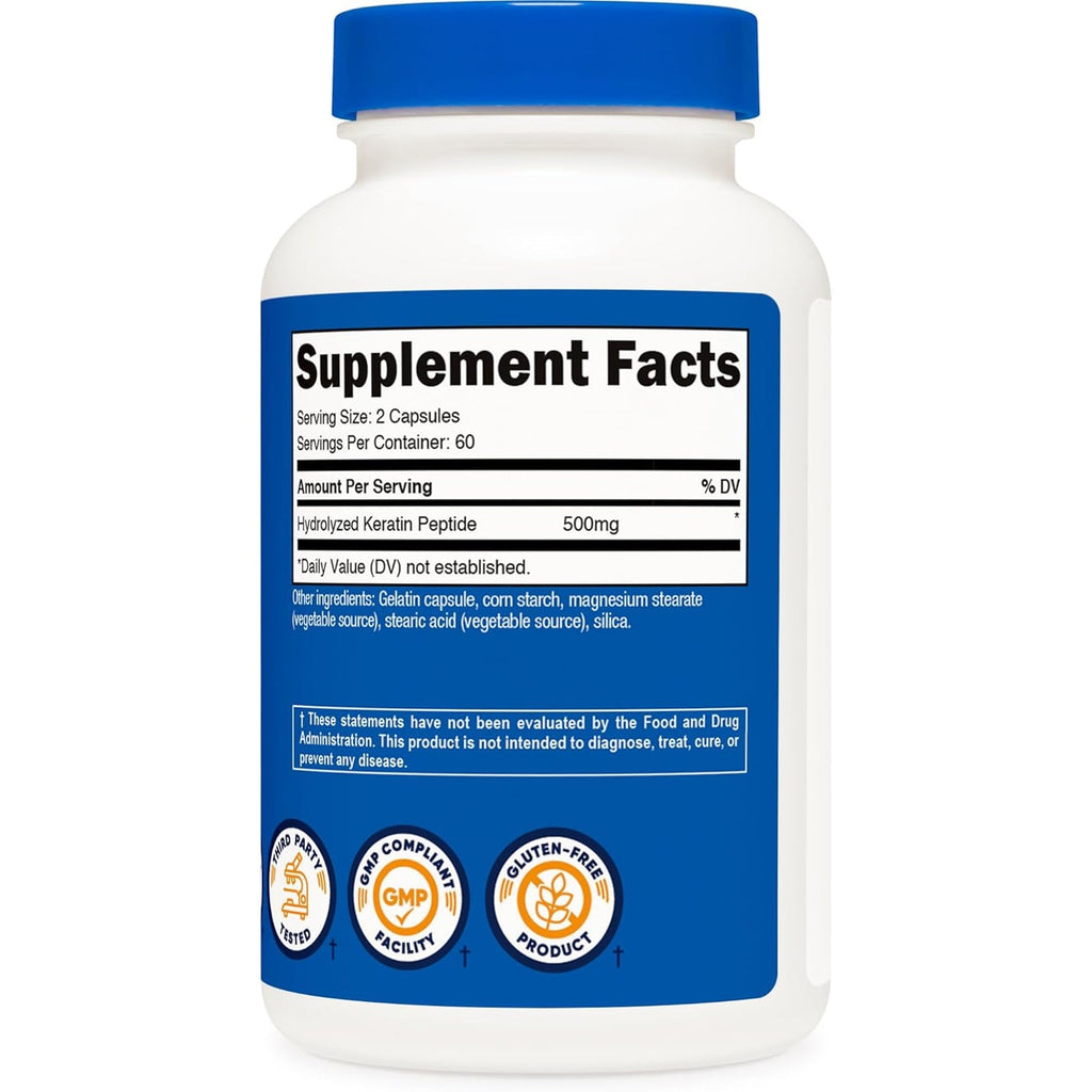 Nutricost Keratin Hydrolized Peptide Capsules - 500MG, 120 Capsules (60 Servings) - Non-Gmo, Gluten-Free Formula