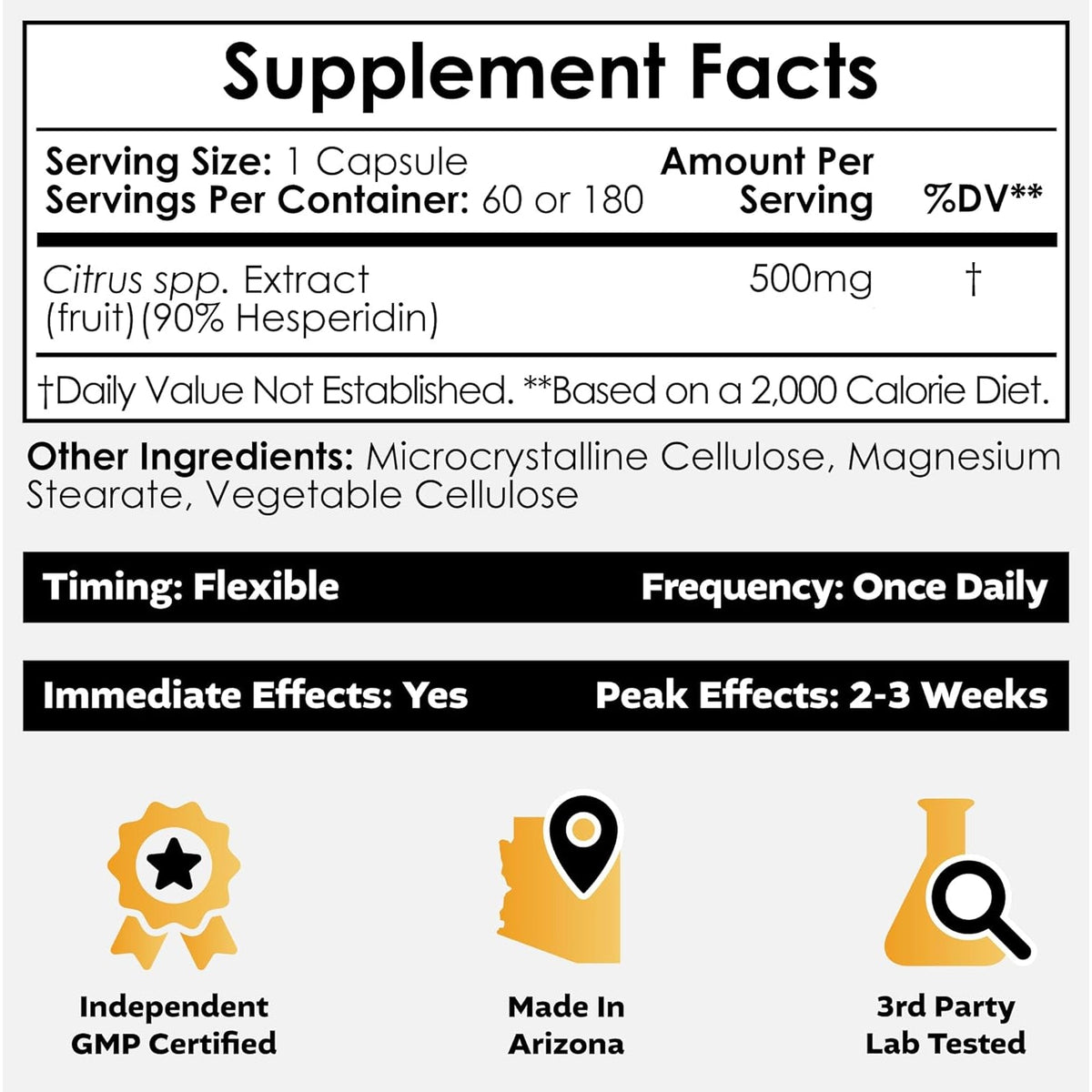 Nootropics Depot Hesperidin Capsules | 500Mg | 60 Count | 90% Citrus Extract | Supports Metabolic Function + Cardiovascular Health