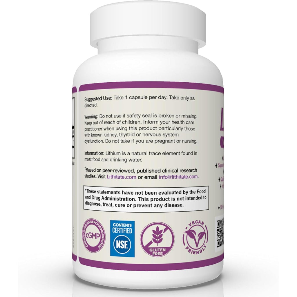 Lithium Aspartate 10Mg | Supports Cognitive Function & Brain Health with Aging | NSF Certified | Promotes Mental Clarity, Healthy Mood & Longevity | Natural Supplement | 100 Capsules