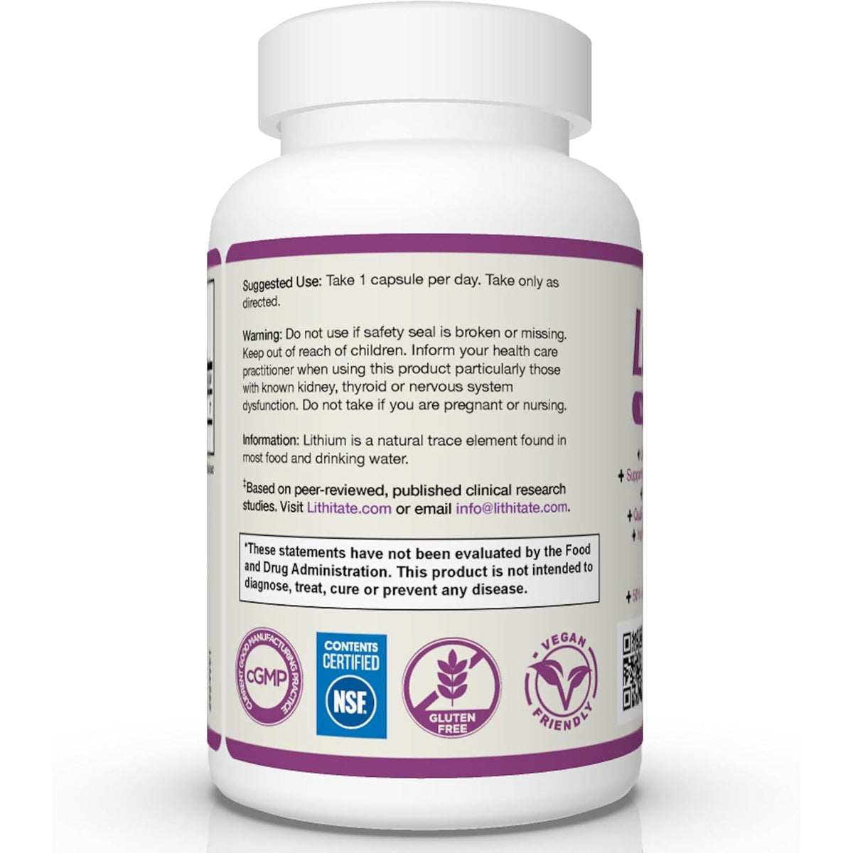 Lithium Aspartate 10Mg | Supports Cognitive Function & Brain Health with Aging | NSF Certified | Promotes Mental Clarity, Healthy Mood & Longevity | Natural Supplement | 100 Capsules