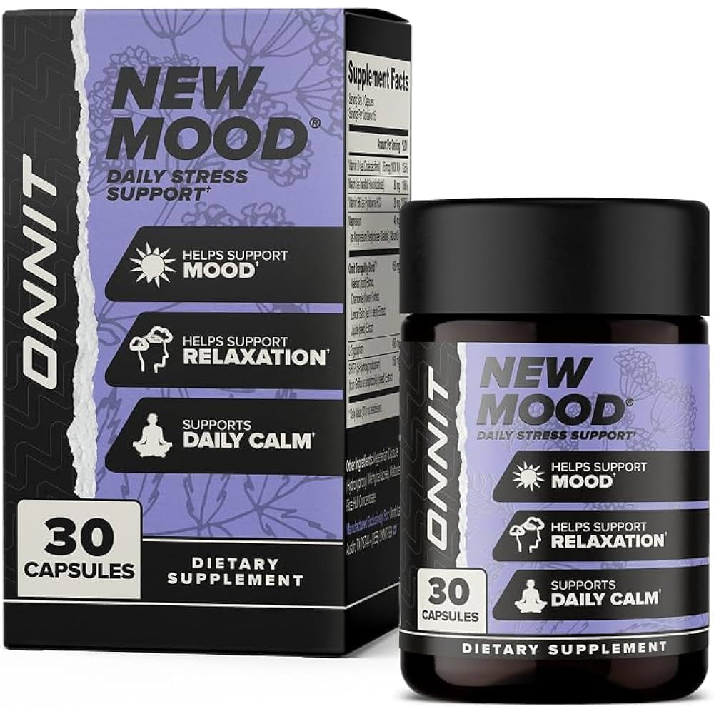 ONNIT New Mood Daily Stress Support Capsules, IGEN™ Non-Gmo Tested, Sleep and Mood Support Supplement for Men and Women, Daily Stress Management Capsules, 30 Count