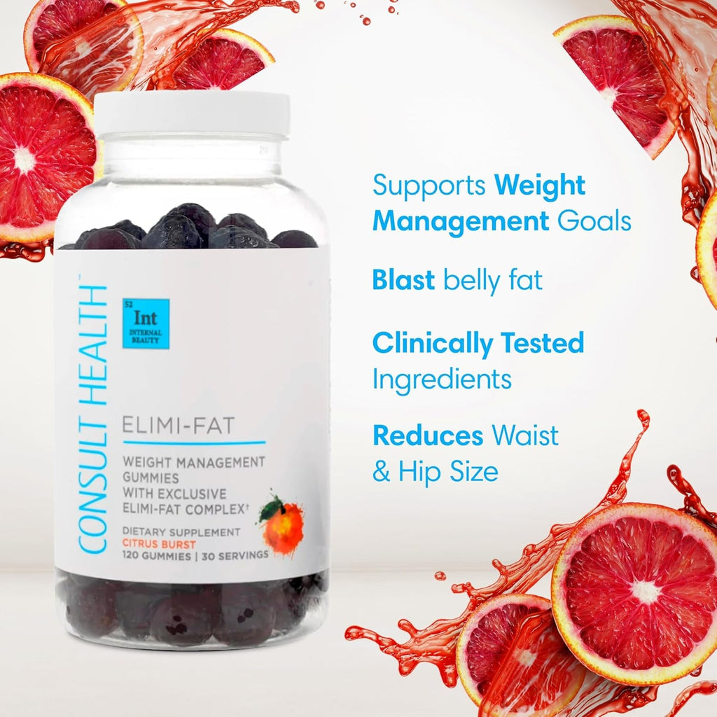 Consult Health Elimi-Fat Apple Cider Vinegar Morosil Weight Management Gummies - Supports Weight Loss- Gluten Free, Keto, Vegan - Citrus Flavor 120 Count