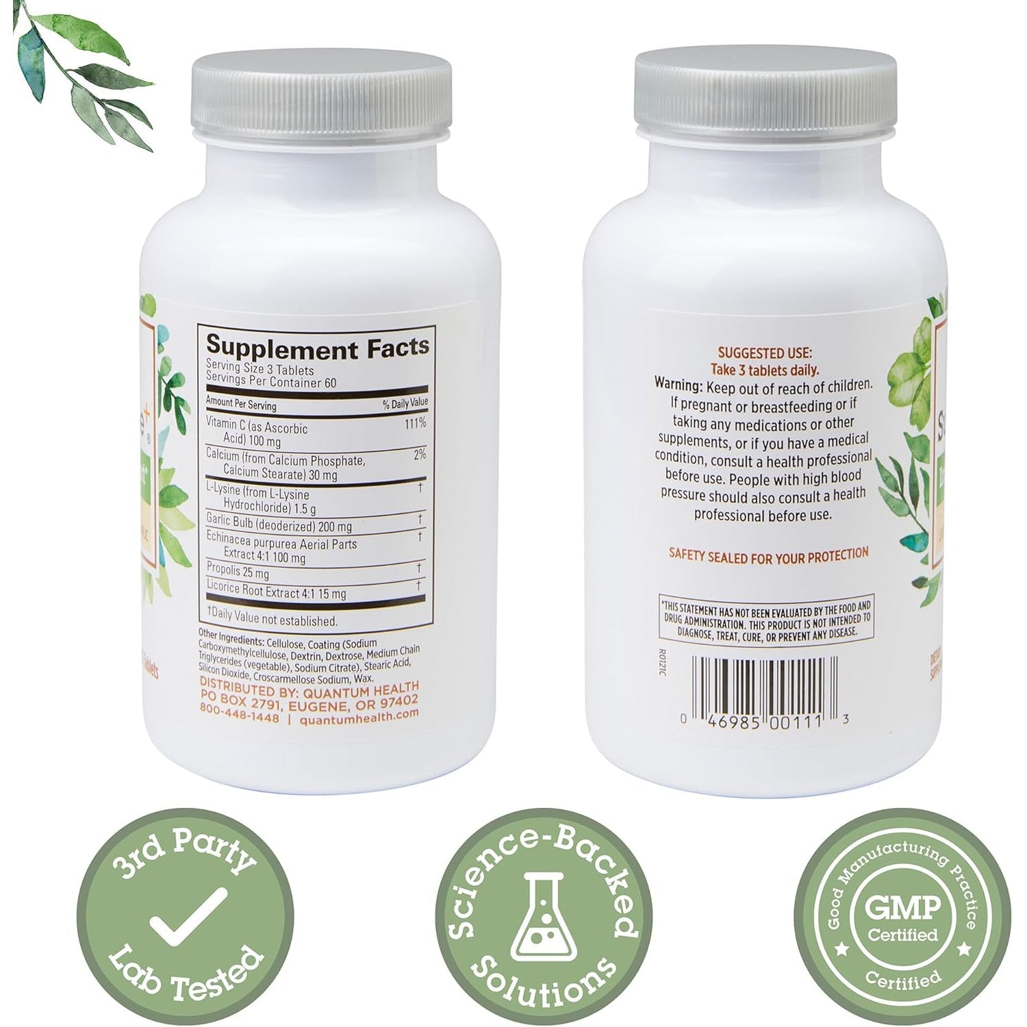 Quantum Health Super Lysine+ / Advanced Formula Lysine+ Immune Support with Vitamin C, Echinacea, Licorice, Propolis, Odorless Garlic (180 Tablets), Packaging May Vary