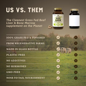 Heart & Soil – 100% Grass Fed & Finished Bone Marrow & Beef Liver from Regenerative Cattle – Supports Bones, Joints, Tissue & Skin – 3000Mg Libido Booster for Women & Men – Glass Bottle – 180 Capsules