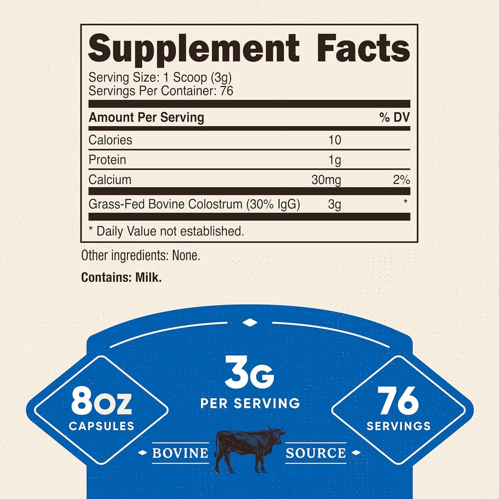 Nutricost Colostrum Powder 8 Oz, Lactoferrin and Minimum 30% Immunoglobulins (Igg), from Bovine Colostrum, 3G per Serving, 76 Servings