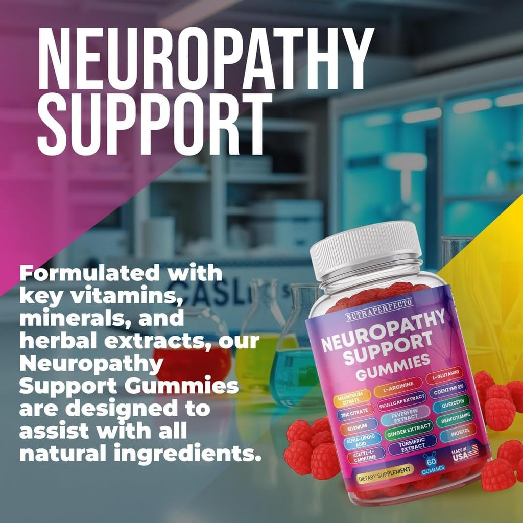 Sugar Free Neuropathy Support Gummies for Nerve – Enhanced Nerve Health, Regeneration, Cognitive Support with Vitamin B1, B6, B12, Magnesium, ALA, Turmeric, Coq10 & More