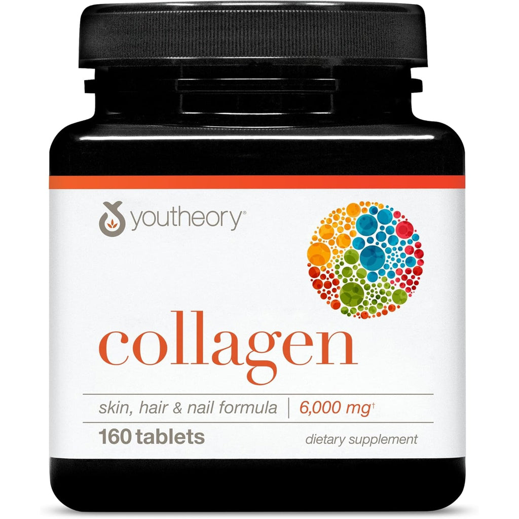 Youtheory Advanced Collagen with Vitamin C - 6,000 Mg Hydrolyzed Collagen Peptides & Amino Acids - Hair, Nails, Joints & Bones Support - 160 Tablets (26-Day Supply)*