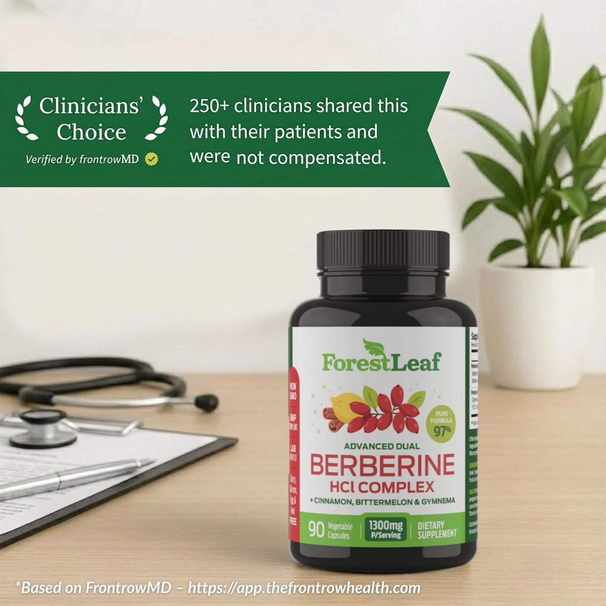 Forestleaf Berberine Supplement - 1300Mg per Serving - Ultra High Potency Berberine Hcl with Ceylon Cinnamon, Bitter Melon & Gymnema - GLP-1 Weight Management Support - 90 Caps
