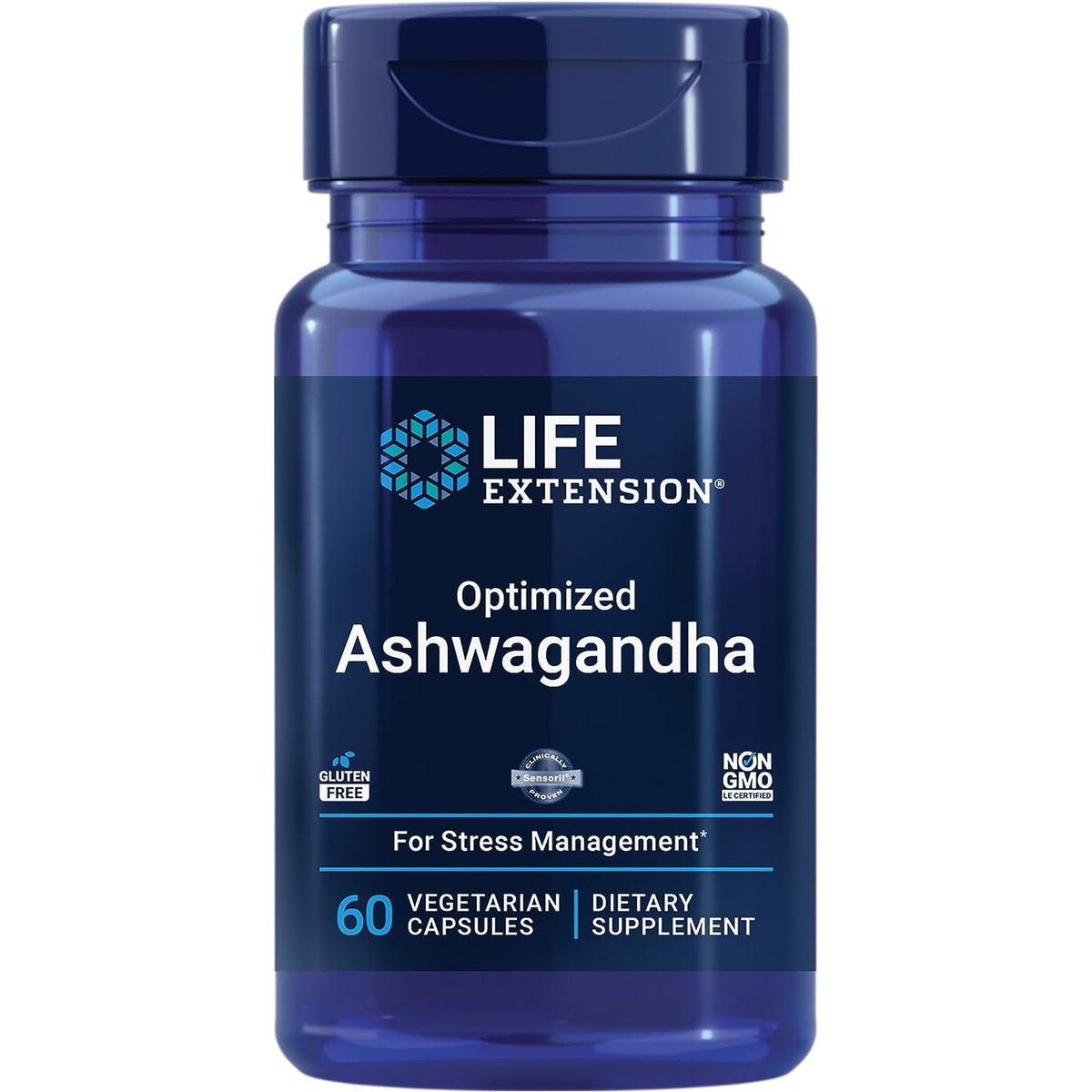 Life Extension Optimized Ashwagandha - Stress Management Supplement for a Healthy Stress Response, Focus, Memory, Stress Relief - Vegetarian, Gluten-Free, Non-Gmo, 60 Capsules
