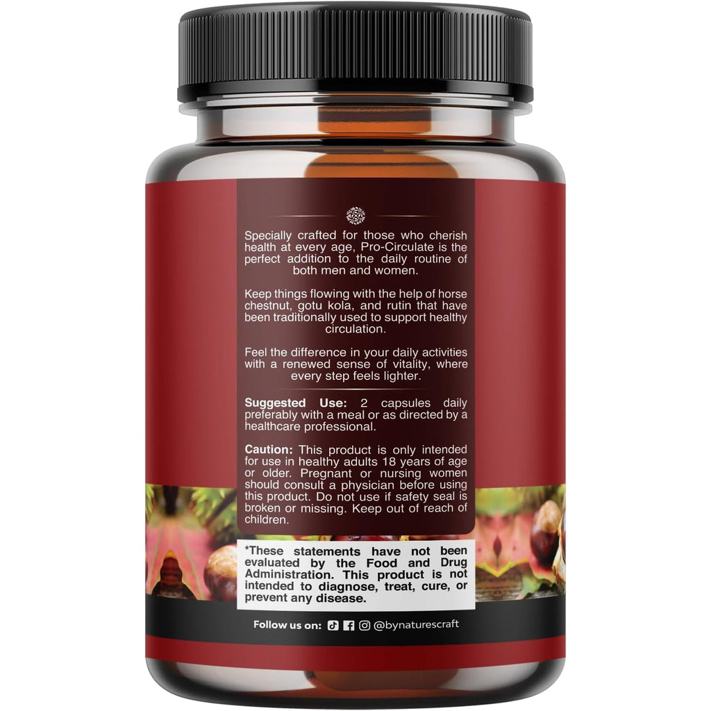 Natures Craft Vein Support Supplement for Leg and Veins - Full Body Supplement for Spider & Varicose Veins and Improved Flow with Horse Chestnut Extract - Vegan Non-Gmo Capsules - 60 Count