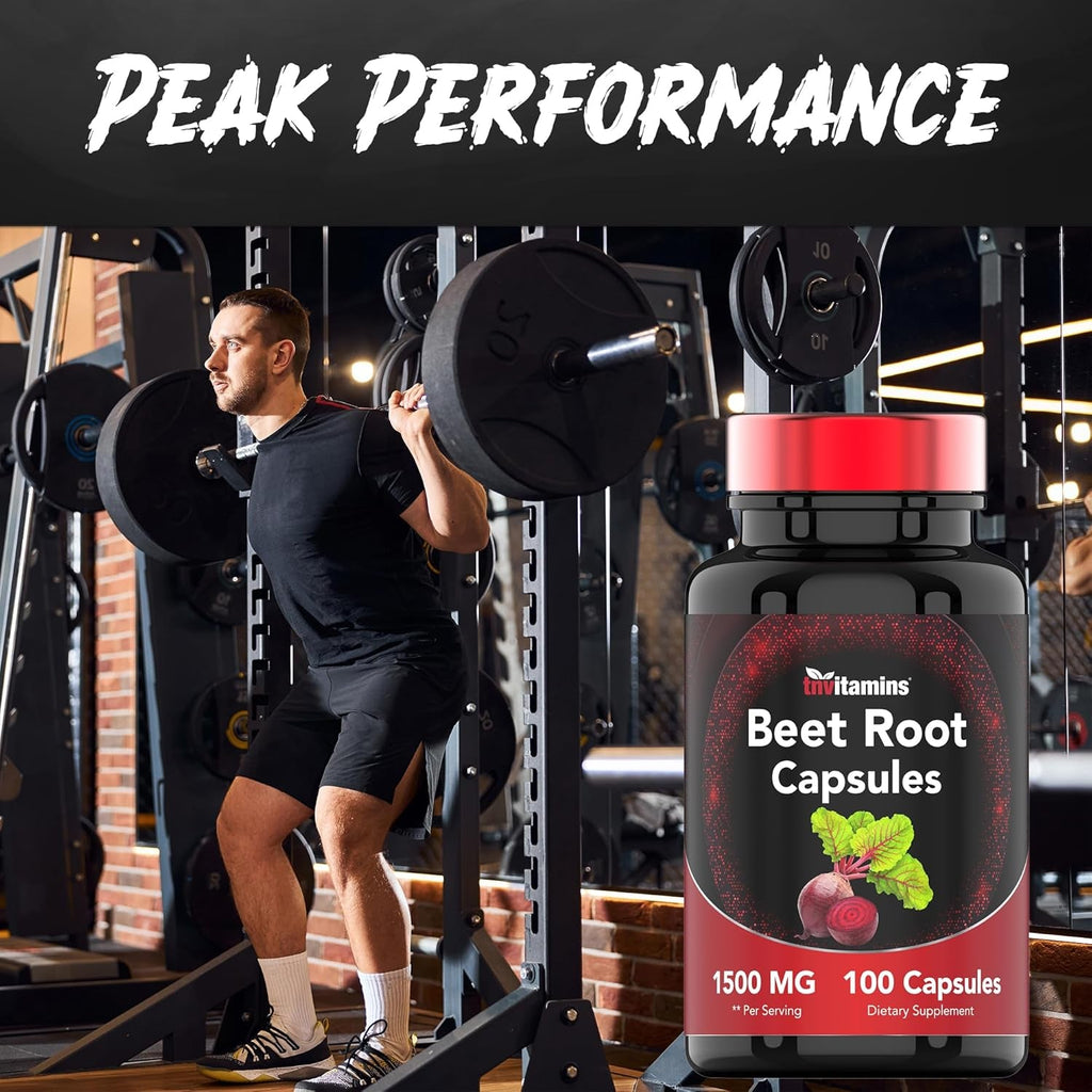 Beet Root Capsules 1500 Mg - 100 Capsules | Beet Root Powder Extract Capsules | Non-Gmo & Gluten-Free | Produced in the USA | Tnvitamins