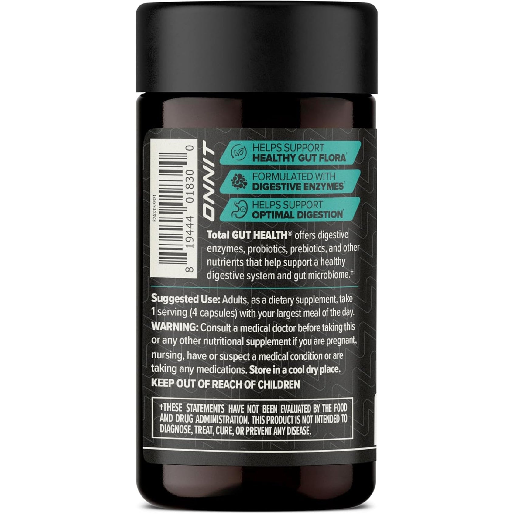 ONNIT Total Gut Health Daily Digestive Support, IGEN™ Non-Gmo Tested Digestion Supplement for Women and Men with 7 Strains of Probiotics, Prebiotics, Enzymes and Betaine HCL, 60 Count