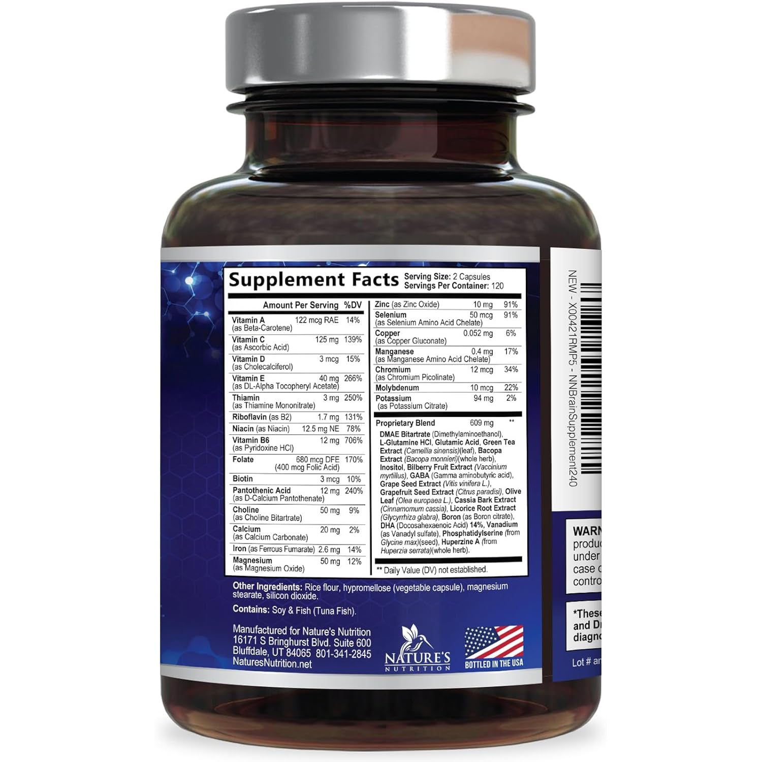 Brain Memory Supplement Pills - 3X Strength Nootropics for Concentration, Clarity & Focus Support - Brain Health Cognitive Vitamins with Bacopa, Phosphatidylserine & DMAE, Brain Booster - 240 Capsules