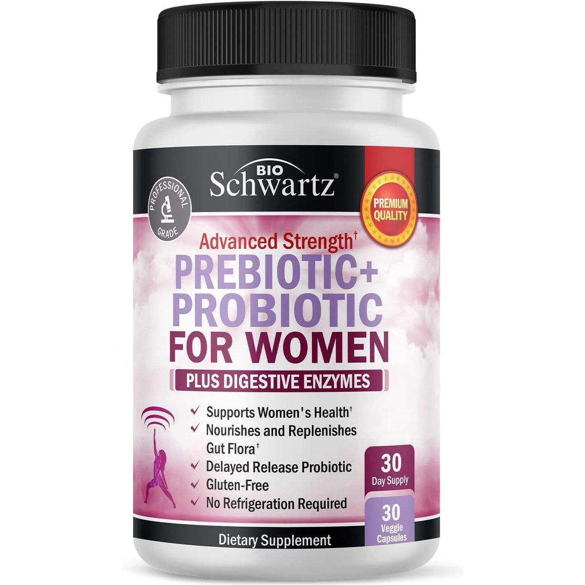 Prebiotics and Probiotics for Women - for Gut, Vaginal and Immune Health Support with Black Cohosh and Red Clover - Whole Food Digestive Enzymes Capsules, Lactobacillus Probiotic Supplement, 30 Count