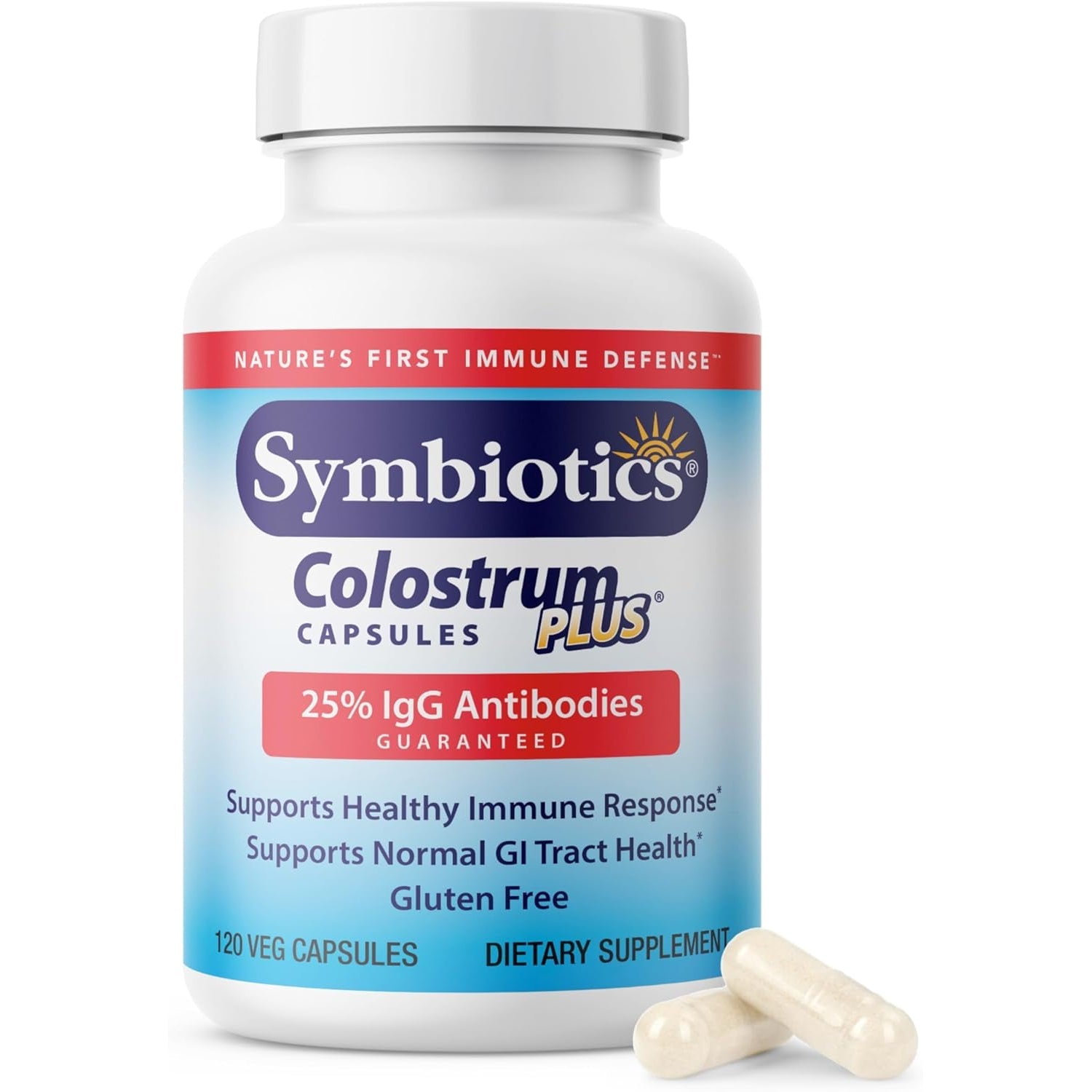 Symbiotics Colostrum Vegetable Capsules, 120 Count - Immune & Gut Support with Lactoferrin and Naturally Occurring Igg - Gluten Free, Rbst-Free - 120