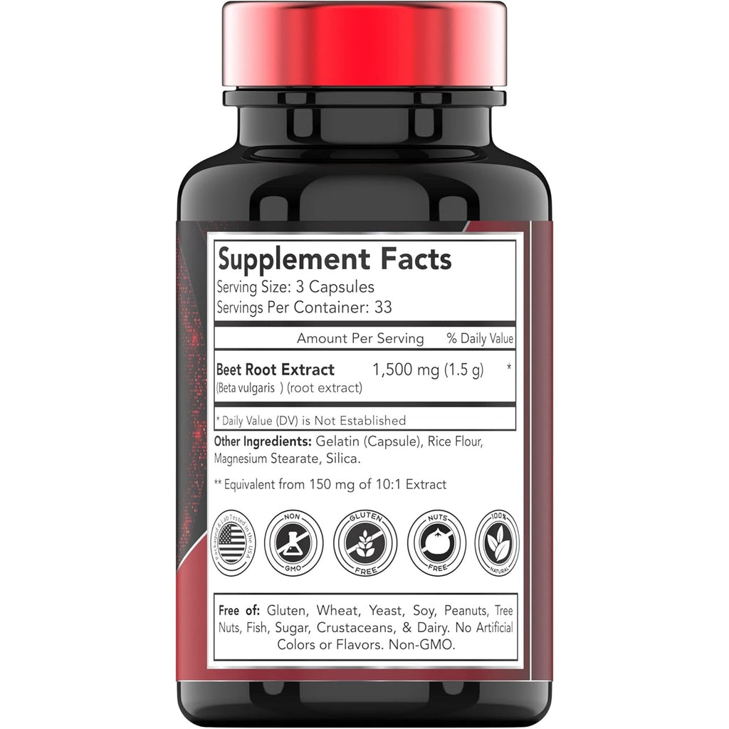 Beet Root Capsules 1500 Mg - 100 Capsules | Beet Root Powder Extract Capsules | Non-Gmo & Gluten-Free | Produced in the USA | Tnvitamins