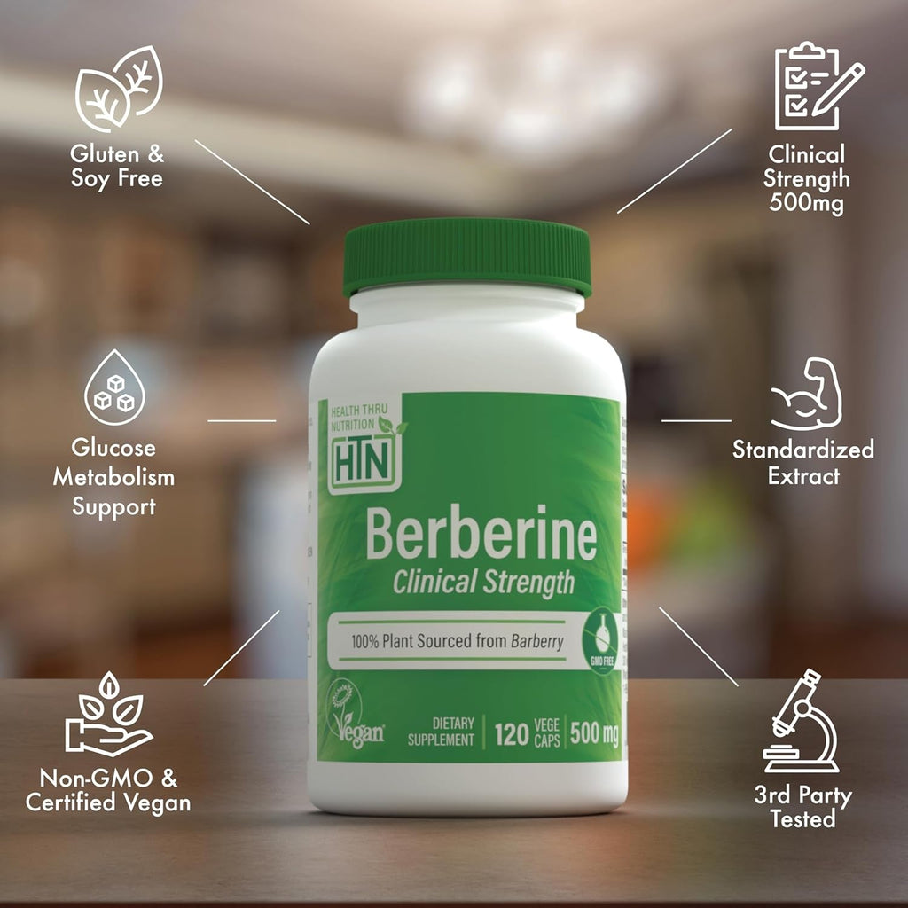 Health Thru Nutrition Berberine Hcl 500Mg 120 Servings | Clinical Strength Supplement | Certified Vegan | Non-Gmo | Soy Free | 3Rd Party Tested