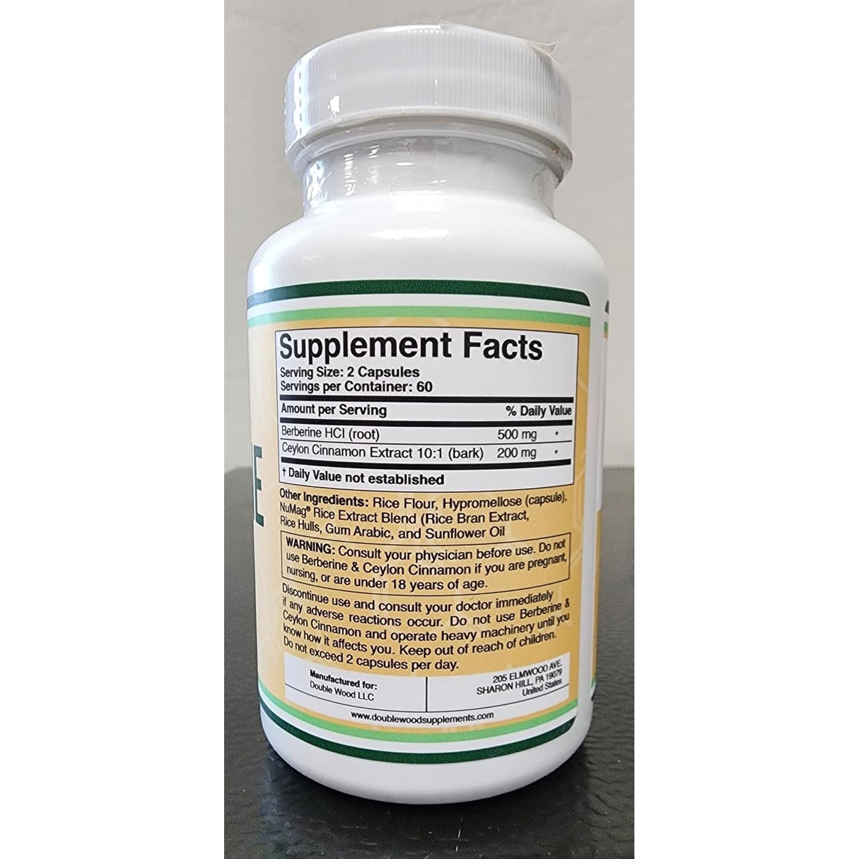 Berberine with Ceylon Cinnamon - 120 Capsules for Metabolism and Metabolic Health, Third Party Tested, Vegan Safe, Non-Gmo, Gluten Free by Double Wood