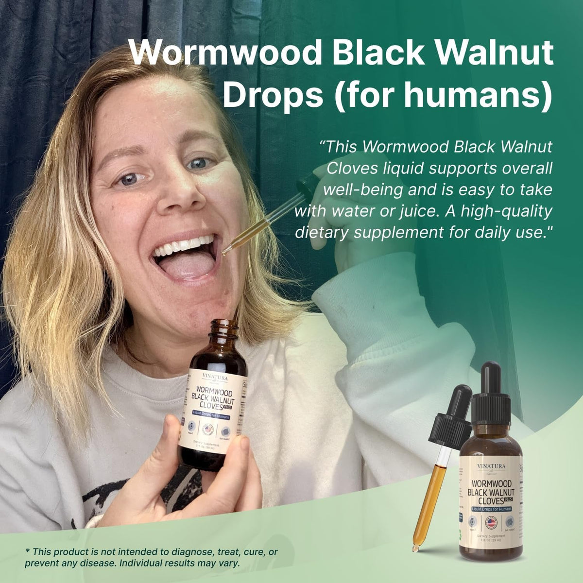 VINATURA Wormwood Black Walnut Cloves Liquid - Cleanse, Detox for Humans with Papaya Leaf and Pumpkin Seed, Intestinal Guard Formula Supplement - 2 Fl Oz