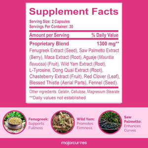 Major Curves Bust Booster Breast Enhancement Pills – Natural Supplement for Breast Growth, Firmness, Fuller Shape, Curvier Bust, Rounder Cleavage, Volume Boost – Made in USA