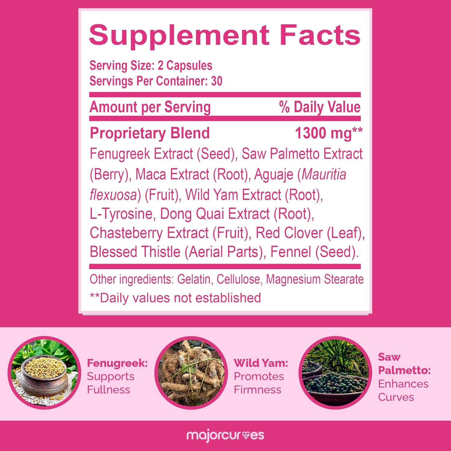 Major Curves Bust Booster Breast Enhancement Pills – Natural Supplement for Breast Growth, Firmness, Fuller Shape, Curvier Bust, Rounder Cleavage, Volume Boost – Made in USA