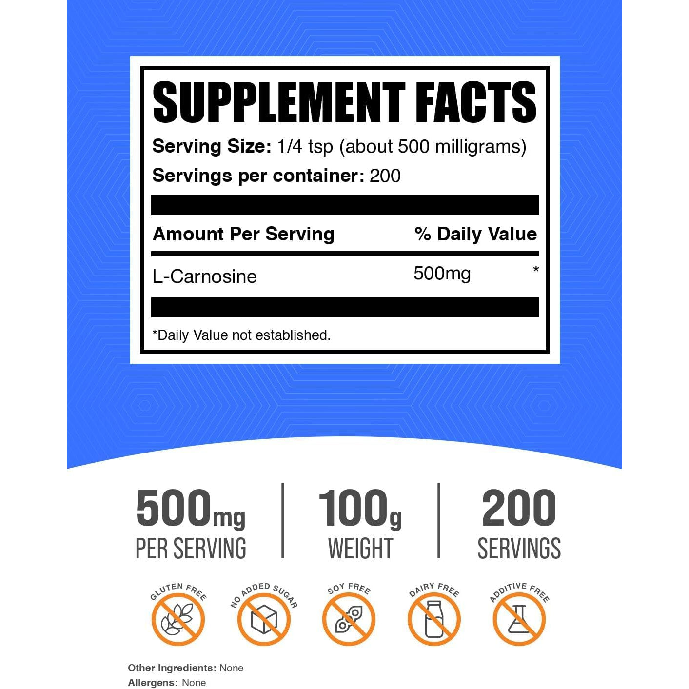Bulksupplements.Com L-Carnosine Powder - Carnosine Supplement, Carnosine 500Mg - Amino Acid Supplement, Gluten Free, 500Mg per Serving, 100G (3.5 Oz) (Pack of 1)