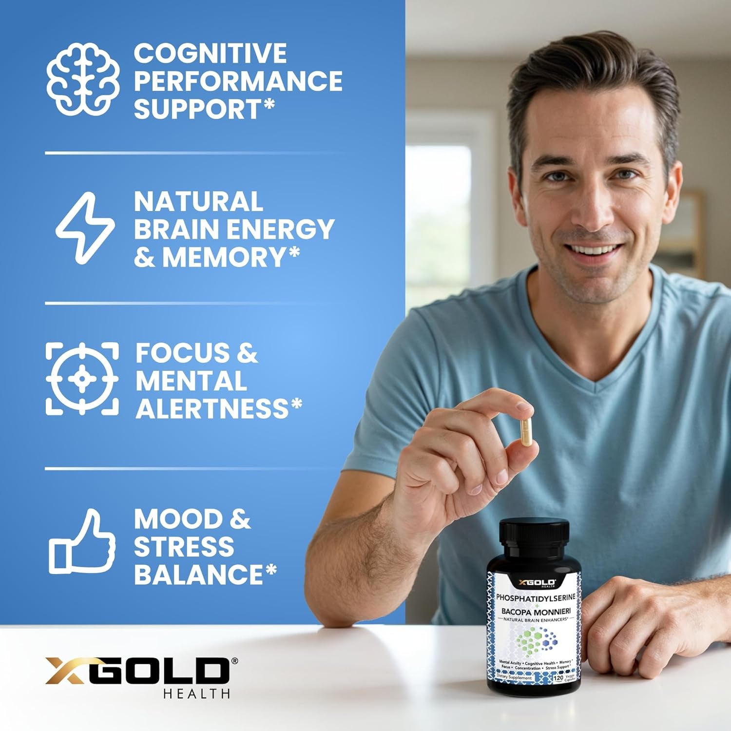 Phosphatidylserine & Bacopa Monnieri 800 Mg 2 in 1 Supplement - Natural Brain Enhancer/Nootropic for Enhanced Focus and Concentration, Memory Support, & Cognitive Function - 120 Vegetarian Capsules