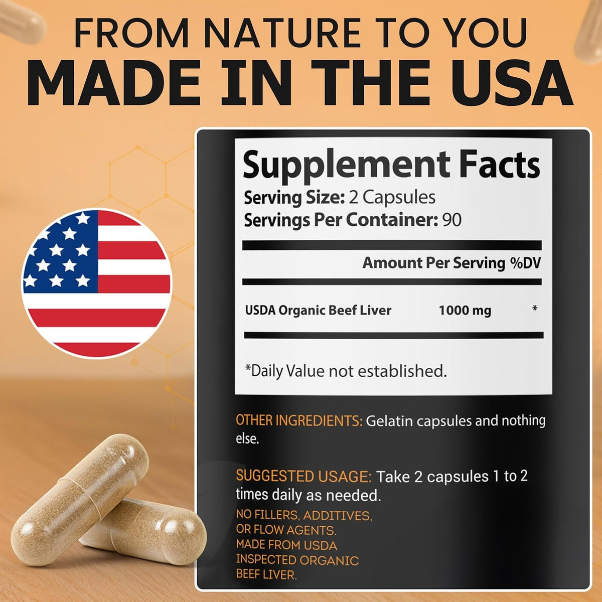 100% Organic Grass Fed Beef Liver Capsules (180 Caps) - Pasture Raised - Iron, Vitamin A, B, Collagen - Promotes Energy, Detoxification, Whole Body Wellness - Ancestral Paleo Living - Ion Supplements
