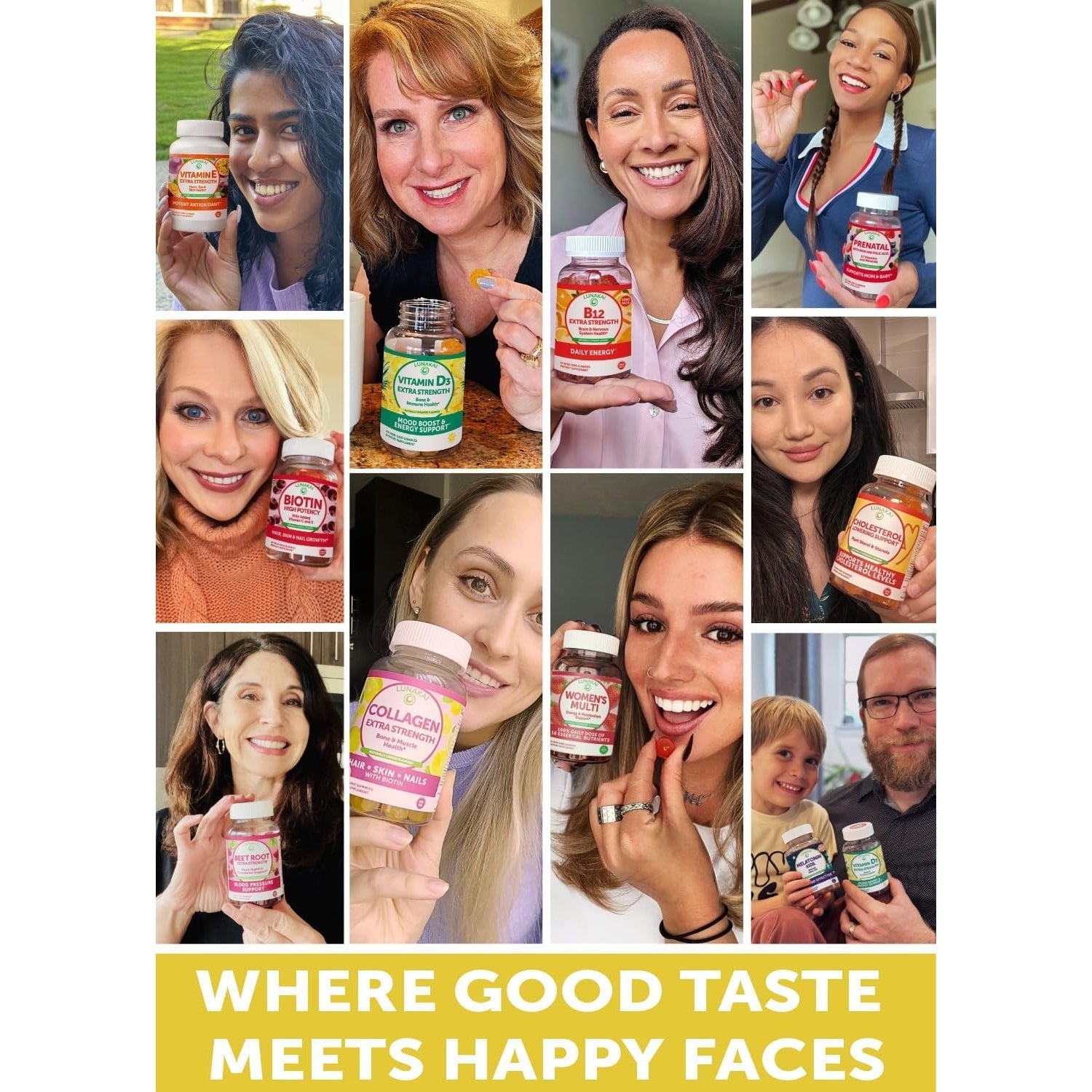 Lunakai USA Made Collagen Peptides Gummies - 200Mg Non-Gmo Anti-Aging Formula with Biotin, Zinc, Vitamins C & E for Hair, Skin and Nails, 60Ct