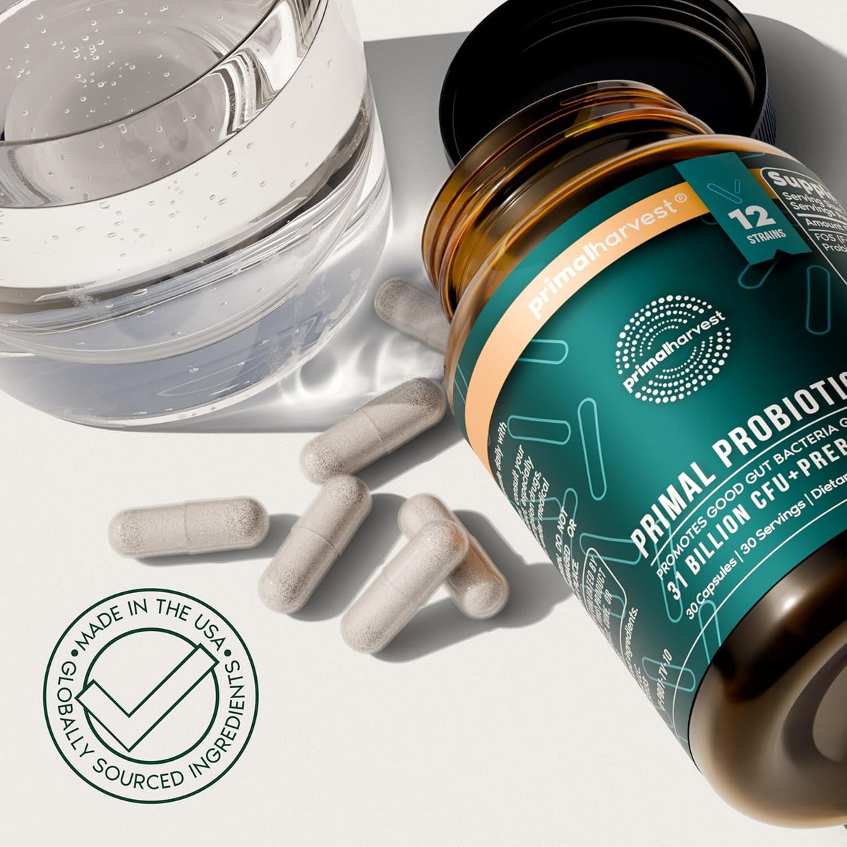 Primal Harvest Probiotics for Women & Men Daily Probiotic Supplement with 12 Strains for Gut & Digestive Health 30 Capsules