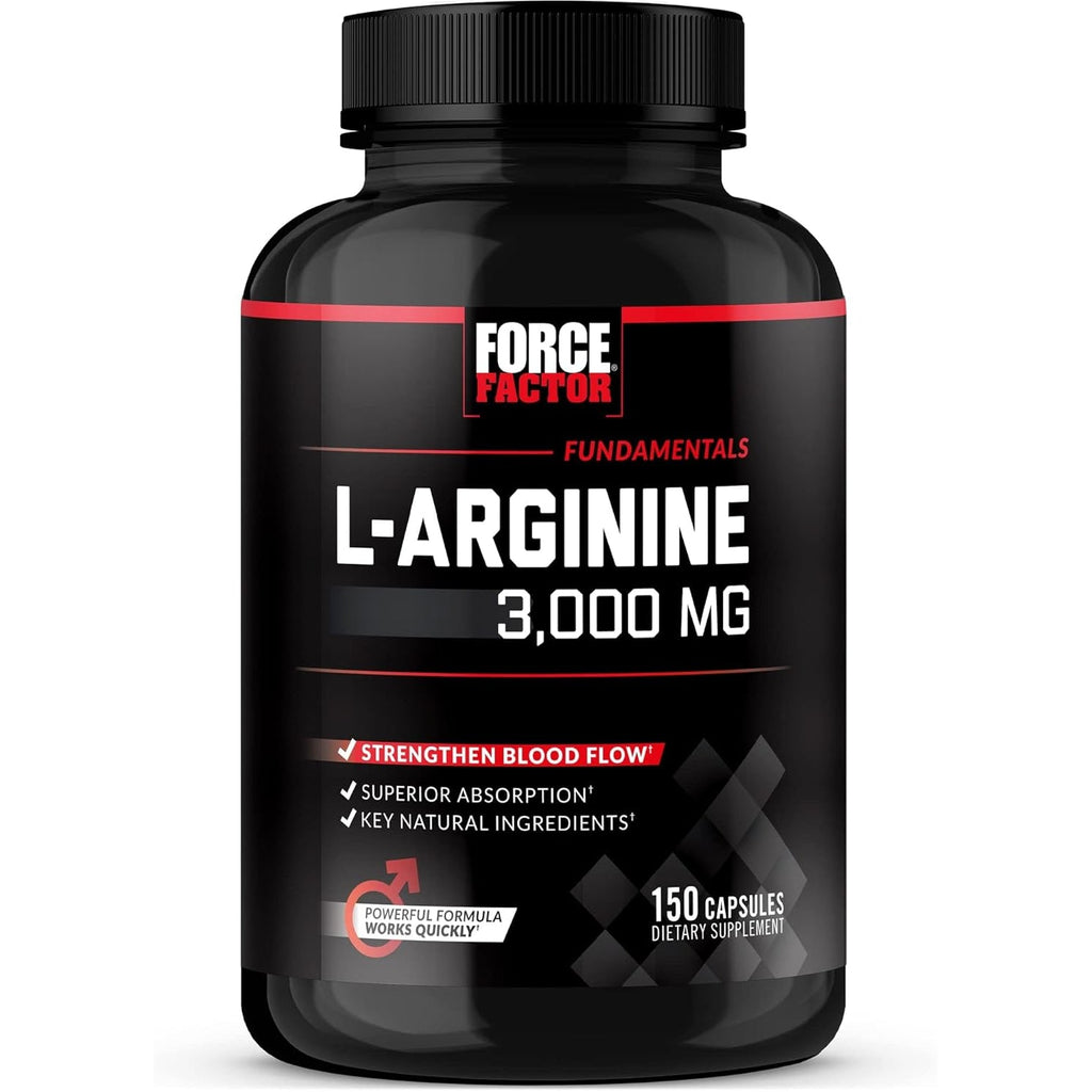 Force Factor L-Arginine Nitric Oxide Supplement with Bioperine to Help Build Muscle and Support Stronger Blood Flow, Circulation, Nutrient Delivery, and Pumps, L-Arginine 3000Mg, 3G, 150 Capsules