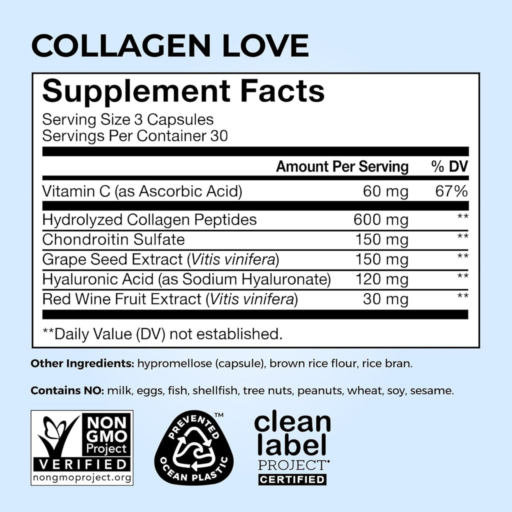 HUM Collagen Love Skin Supplement, Collagen Peptides Capsules with Hyaluronic Acid & Vitamin C, Supports Firm Skin & Helps Minimize Signs of Aging, Supplements for Women and Men, 90 Capsules