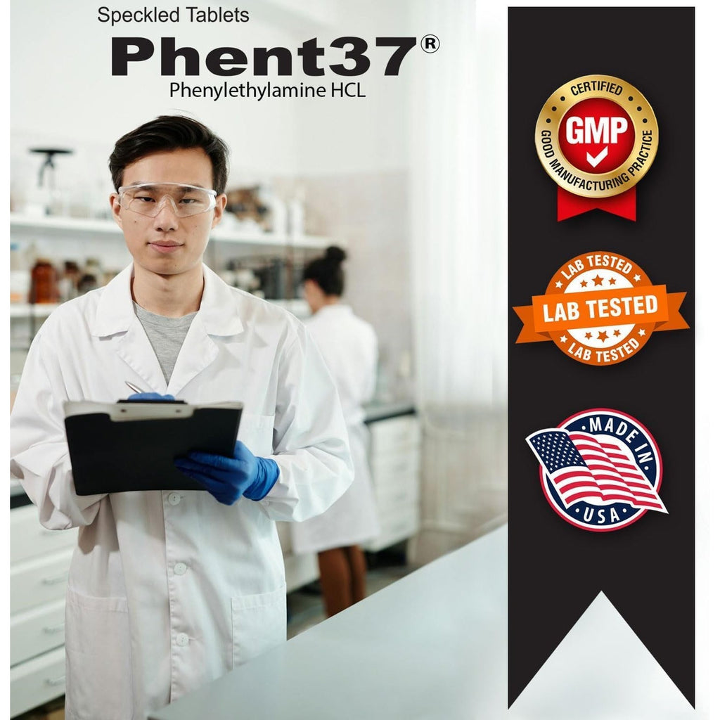 Phent37 (1 Bottle - 60 Speckled Tablets) - Advanced Phenylethylamine HCL Dietary Nutraceutical, Premium Small White and Blue Tablets, Boost Metabolism, Weight Management for Men and Women