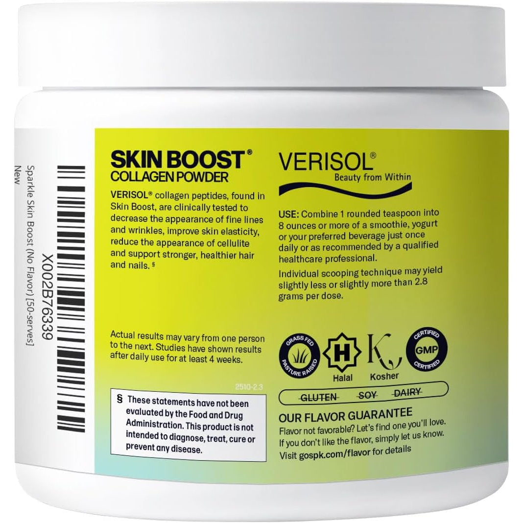 Sparkle Wellness VERISOL Bioactive Hydrolyzed Collagen Peptides | Collagen Powder Supplement with Vitamin C for Skin, Hair & Nail Health | Skin Boost (No Flavor) [50-Serves]