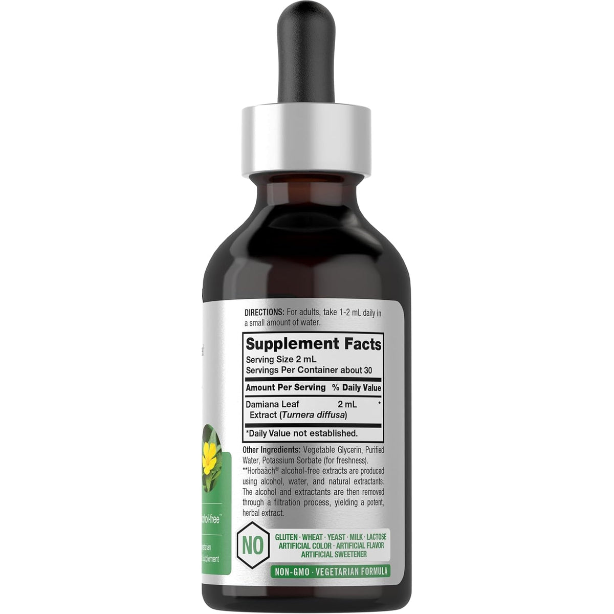 Horbäach Damiana Leaf Herb Tincture | 2 Fl Oz | Super Concentrated | Alcohol Free Liquid Extract | Vegetarian, Non-Gmo & Gluten Free Herbal Supplement