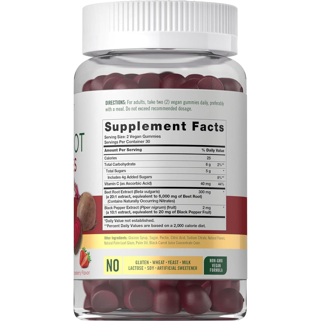 Carlyle Beet Root Gummies | 60 Count | Extract Supplement with Black Pepper and Vitamin C | for Men & Women | Beta Vulgaris | Strawberry Flavor | Vegan, Non-Gmo, and Gluten Free